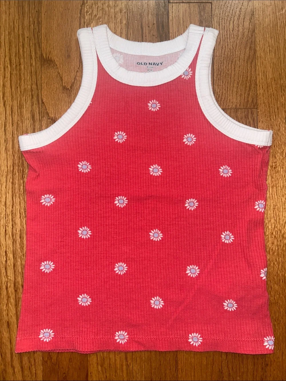 Girls Old Navy Pink Ribbed Tank with White Daisy Print NWOT size MD